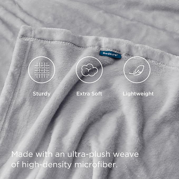 Bedsure GentleSoft Fleece Blanket Twin Size Light Grey - Image 3