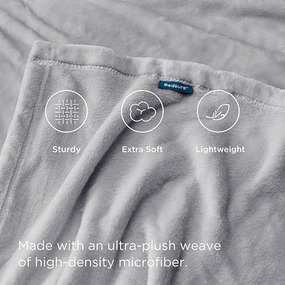 Bedsure GentleSoft Fleece Throw XL Blanket Light Grey - Image 3