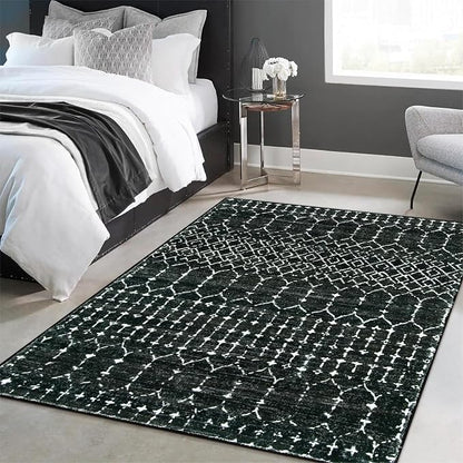 Lahome Moroccan Black Area Rug for Living Room 3x5 Non-Slip Washable Stain - Image 5