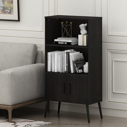 Furinno Claude Mid Century Style Accent Wooden Leg Bookcase Cabinet - Image 4