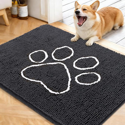 OLANLY Dog Door Mat for Muddy Paws 40x32, Paw Print Design Chenille Mud Mat | by OLANLY