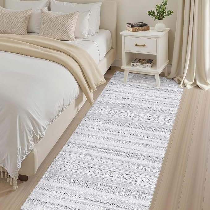 cotiled Hallway 2.6x8 Runner Rugs Washable Boho Rug Dark Grey | Stain Resistan - Image 3