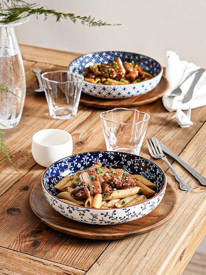 LE TAUCI Pasta Bowl 32 oz, Salad Bowl Serving Plate Bowls, Housewarming Wedding Present, Japanese-Style Ceramic Bowls for Pasta, Fruits, Salad, Noodle, Dinner - 8.2 Inch, Set of 4, Vintage Blue