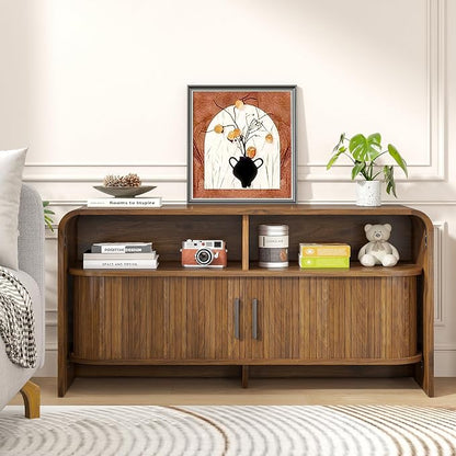 Small TV Stand for Bedroom, Low Fluted TV Console for 40 43 Inch, Mid Century - Image 3