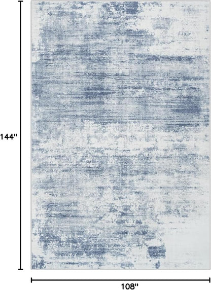 9x12 Area Rugs for Living Room: Washable Abstract Blue White Badroom Carpet | - Image 2