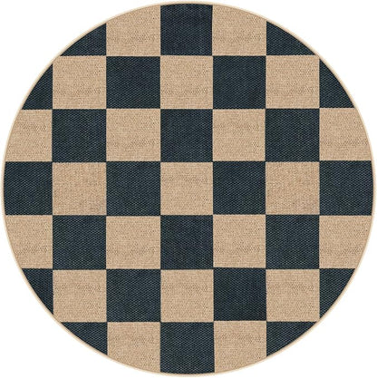 Lahome Checkered Easy Jute Entryway Rug, 3ft Round Washable Rugs Black | - Image 6