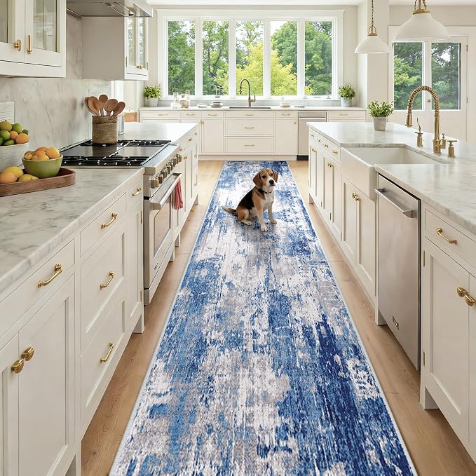 RELEANY Washable Runner 2'6"x12' Abstract Area Rug by RELEANY