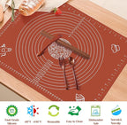 6PCS Silicone Baking Mat Set, Pastry Mat with Measurements Wooden Rolling Pin/Knife/Fork/Spoon/Scraper, Pasta Cutter,Non-slip Silicone Mat, Non-Stick Dough Mat for Counter,Kneading Mat Set,20"*16"