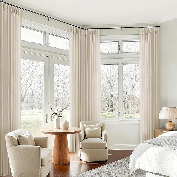 Cream Beige Pinch Pleated Linen Curtains 84 Inches Long Semi Sheer | Light - Image 8