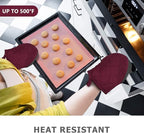 Qulable 1 Pair Short Oven Mitts - Silicone Kitchen Oven Gloves High Heat Resistant 500℉, Mini Oven Mits with Non-Slip Grip Surfaces and Hanging Loop for BBQ, Baking, Cooking and Grilling (Dark Red)