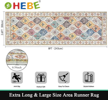 HEBE Hallway Runner Rug 2'8''x8', Washable Non Slip Kitchen Rug Runner | Soft - Image 2