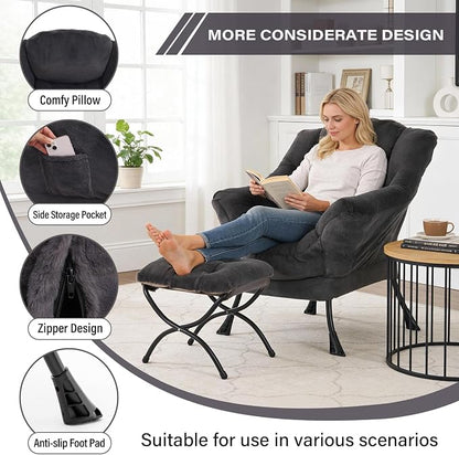 MBOOYOME Lazy Chair with Folding Ottoman, Modern Accent Lounge Armchair with - Image 4