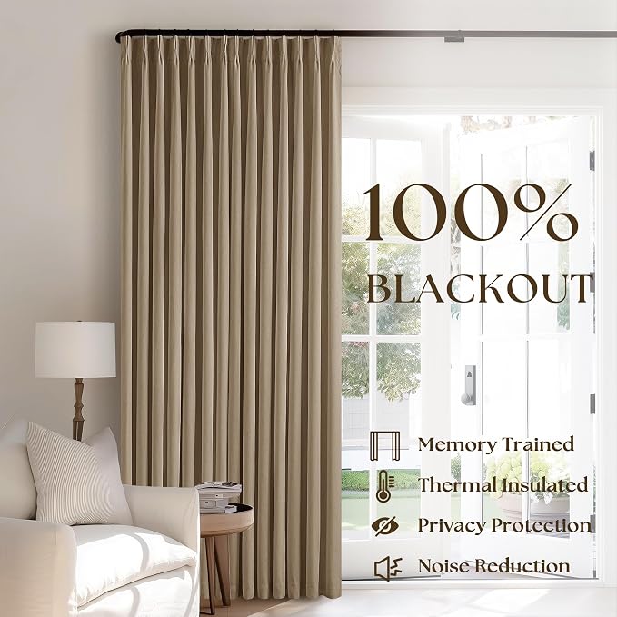 Light Brown Pinch Pleated 100% Blackout Linen Curtains 84 Inch Length 40x84 | - Image 3