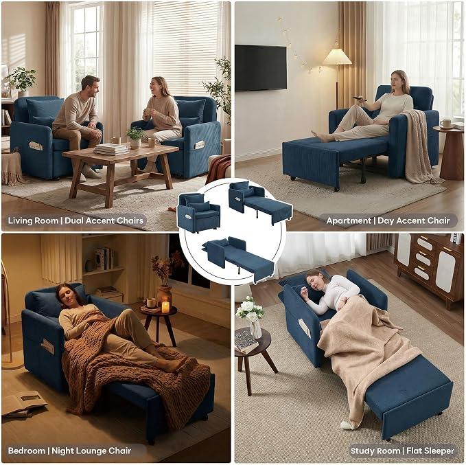Iroomy 5-Level Adjustable Convertible Sleeper Chair, 3-in-1 Corduroy Pull Out - Image 6