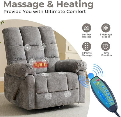 Swivel Rocker Recliner with Massage and Heat, Oversized Rocker Recliner with - Image 3