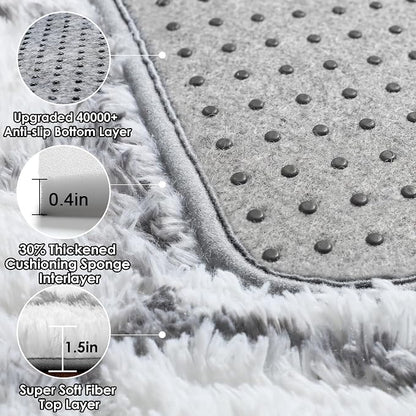 5x7 Area Rugs for Living Room Bedroom, Fluffy White and Grey Geometric Rug | - Image 4