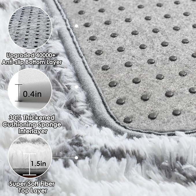 8x10 Area Rugs for Living Room, Fluffy White and Grey Geometric Bedroom Rug | - Image 4