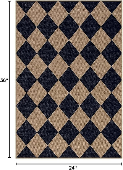 Lahome Checkered Easy Jute Front Door Mat, 2x3 Kitchen Outdoor Rug Washable | - Image 2