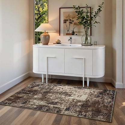 Entrance Rugs Indoor 2x3 Brown Entry Rug Washable Abstract Coffee Small Area - Image 3