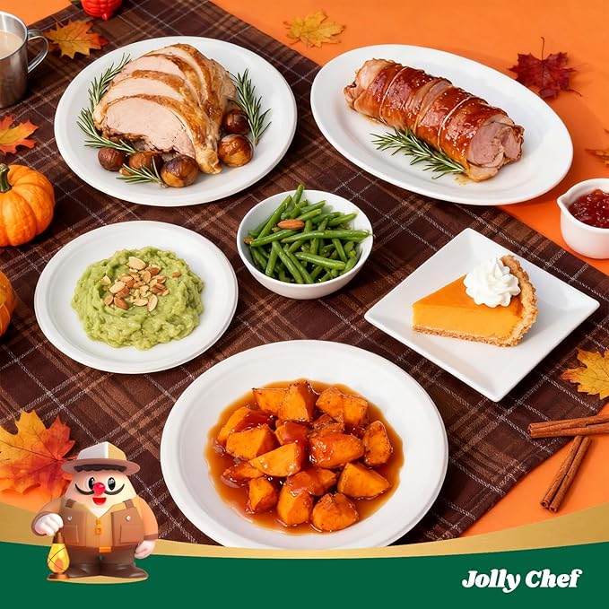 JOLLY CHEF Compostable Heavy Duty Plates 𝟭𝟬 𝗜𝗻𝗰𝗵 [𝟯𝟬𝟬 𝗣𝗮𝗰𝗸] Eco-Friendly Disposable White Paper Plates Made of Bagasse Biodegradable Bulk for Party Dinner Sugarcane Thanksgiving Day