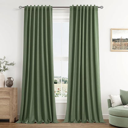 Olive Green 100% Blackout Curtains 96 Inch Length 2 Panels Set by Guken