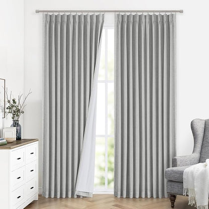 Vision Home Light Gray Pinch Pleated Full Blackout Curtains Linen Blended - Image 2