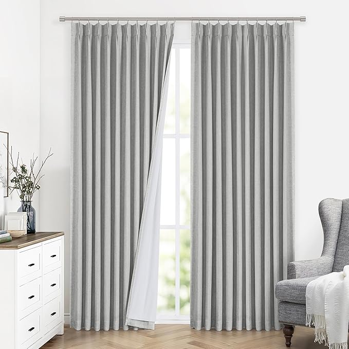 Vision Home Light Gray Pinch Pleated Full Blackout Curtains Linen Blended 60" - Image 2