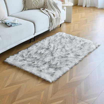 duduta White Black Faux Sheepskin Fur Rug 3x5 ft, Fluffy Carpet Rug | Shag - Image 5