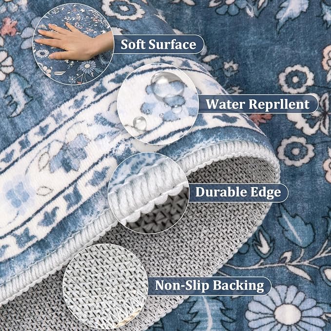 Yamaziot 2x10 Washable Hallway Runner Rug Non Slip Floral Carpet, Stain - Image 6
