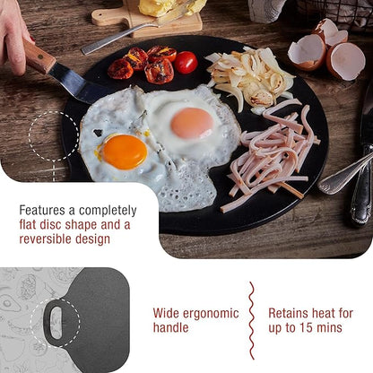 Victoria 15-Inch Cast Iron Tawa Dosa Pan, Pizza Pan with a Loop Handle, Crepe Tawa Preseasoned with Flaxseed Oil, Made in Colombia