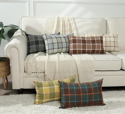 Stellhome Pack of 2 Lumbar Linen Buffalo Check Throw Pillow Covers Farmhouse - Image 6