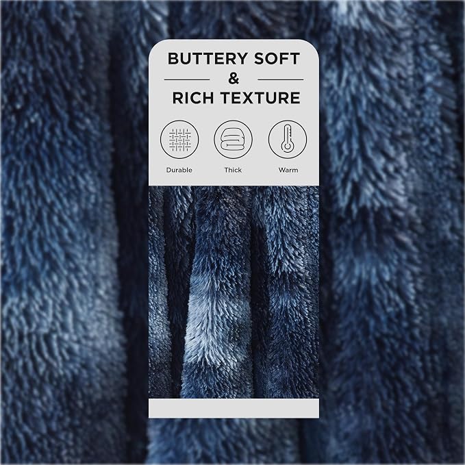 Bedsure GentleSoft Fluffy Tie Dye Navy Blue King Size Blanket - Image 2