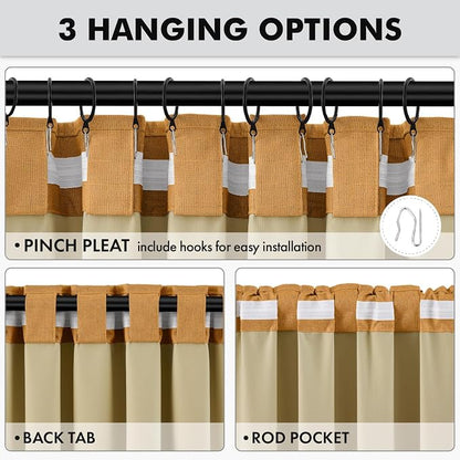 MIULEE Fall 100% Blackout Linen Curtains 42" x 63" Mustard Yellow 2 Panels | - Image 5