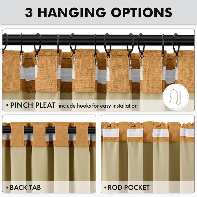 MIULEE Fall 100% Blackout Linen Curtains 42" x 96" Mustard Yellow 2 Panels | - Image 5
