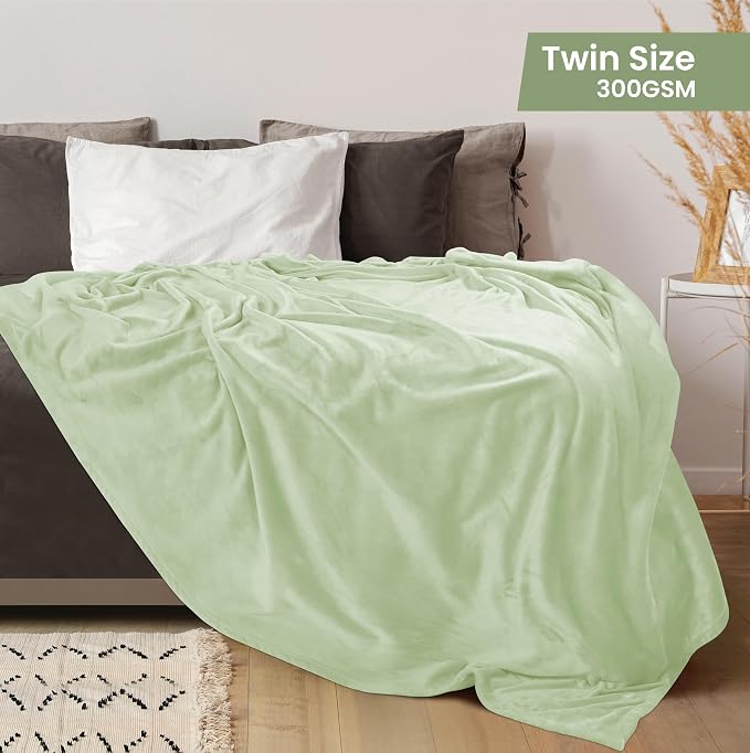 Utopia Bedding Soft Fleece Bed Blanket Twin Size Sage Green | Microfiber Plush - Image 2