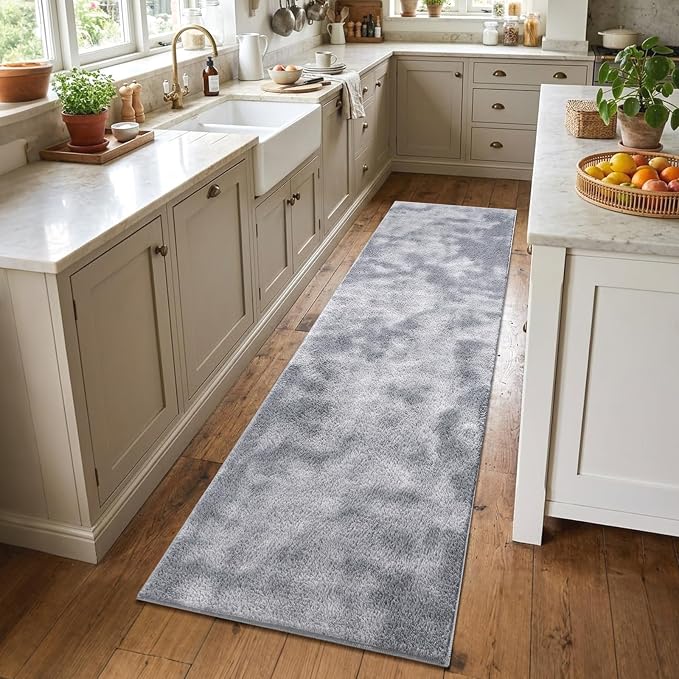 2x8 Tie-dye Light Grey Runner Rug Washable Non-Slip - Image 2