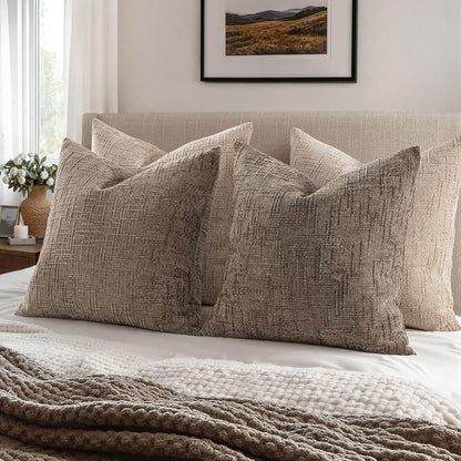 MIULEE Chenille Textured Euro Pillow Covers Taupe Grey 24x24 Set of 2 | Slubby - Image 6