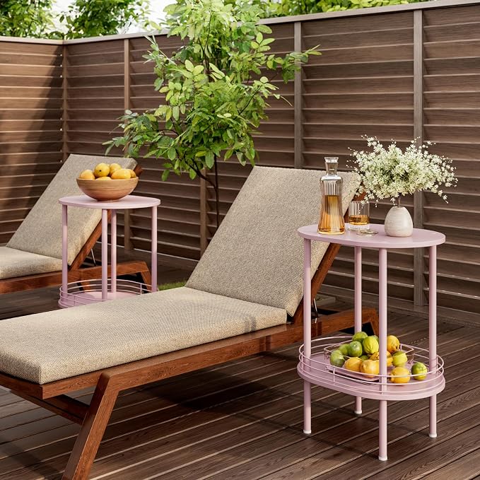Pink Side Table Set of 2, Small Modern Round Side Table - Image 7