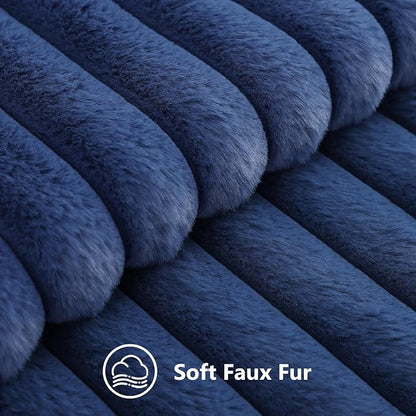 decorUhome Fall Faux Fur Throw Pillow Covers 12x20 Set of 2 Navy Blue | - Image 2