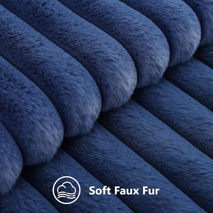decorUhome Fall Faux Fur Throw Pillow Covers 16x16 Set of 2 Navy Blue | - Image 2