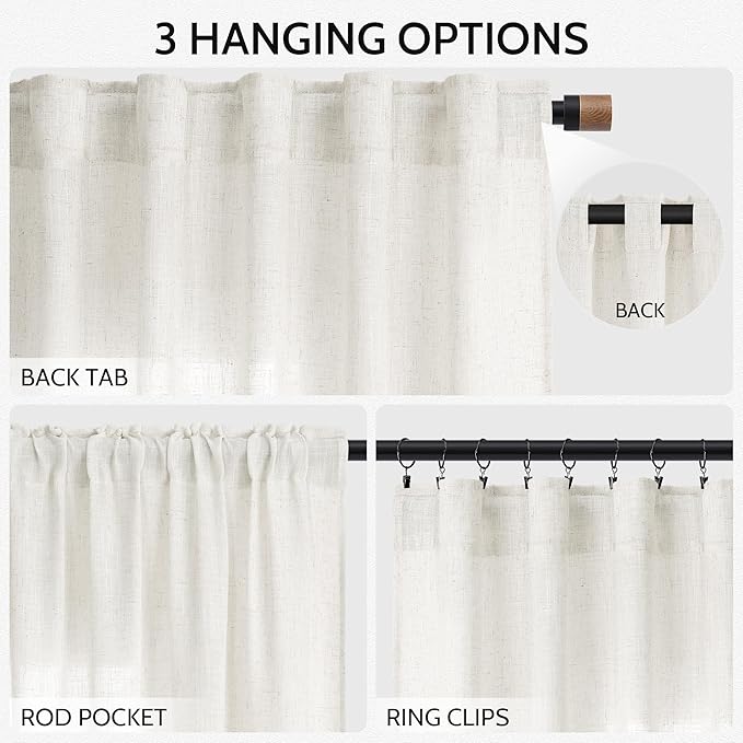 Neutral Linen Curtains 84 Inch Length 2 Panels Set - Image 2