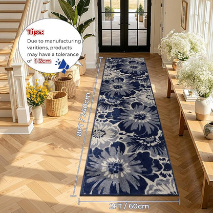 Findosom Hallway Runner Rug 2x8, Non Slip High-Low Textured Floral Washable - Image 2
