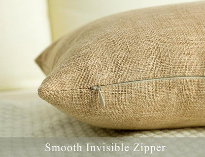 Stellhome Set of 2 Decorative Linen Throw Pillow Covers Square Farmhouse Burlap - Image 3