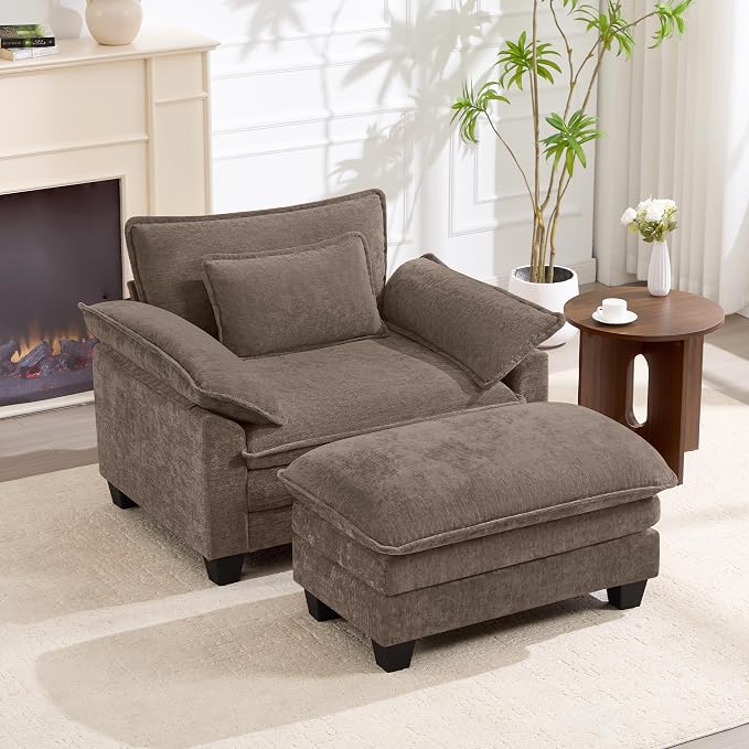 Oversized Accent Chair with Ottoman, Upholstered Armchair with Extra Thick - Image 3