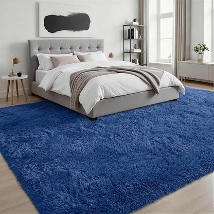 8x10 Area Rug Living Room Bedroom: Fluffy Plush Shag Carpet Blue | - Image 3