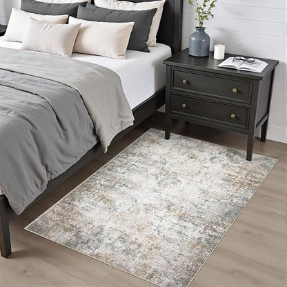 Area Rug Living Room: 3x5 Modern Washable Indoor Soft Carpet Brown | - Image 2