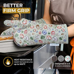 Premium Green Oven Mitts - Stylish and Heat-Resistant - Non-Slip Platinum Silicone Grip - Long and Thick - 100% Natural Cotton Exterior and Soft Terry Cloth Lining - Set of 2 by Cook'n'Chic