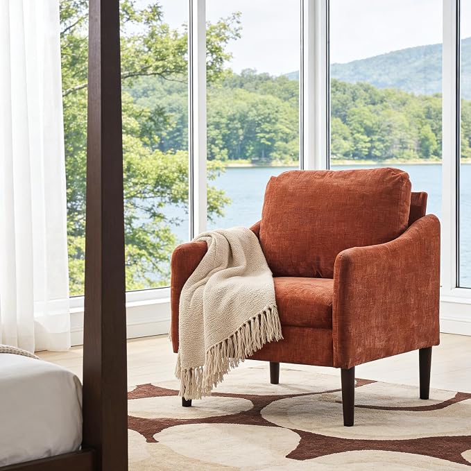 2PCS Mid Century Modern Accent Chair, Chenille Fabric Armchair - Image 7