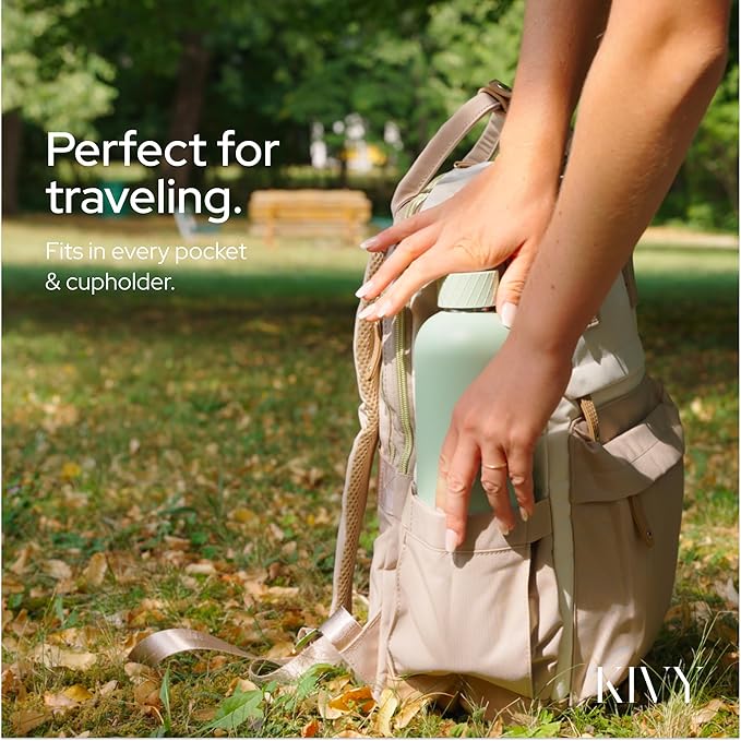 KIVY Stainless Steel Insulated Water Bottle 32oz | Slim Water Bottle for Travel, Car, Gym, Cupholder, Backpack side pocket - Slim water bottle no straw - Skinny water bottle screw top