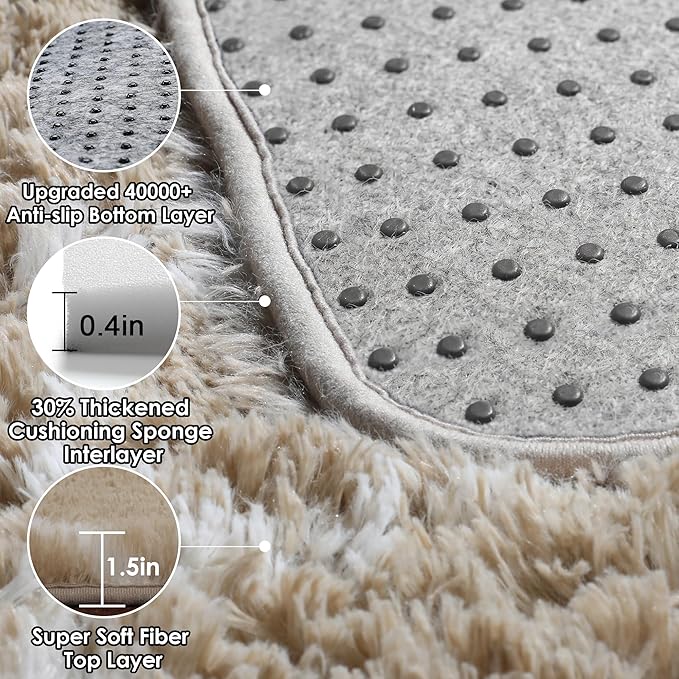 7x9 Area Rugs for Living Room Bedroom, Fluffy Beige and White Geometric Rug | - Image 4